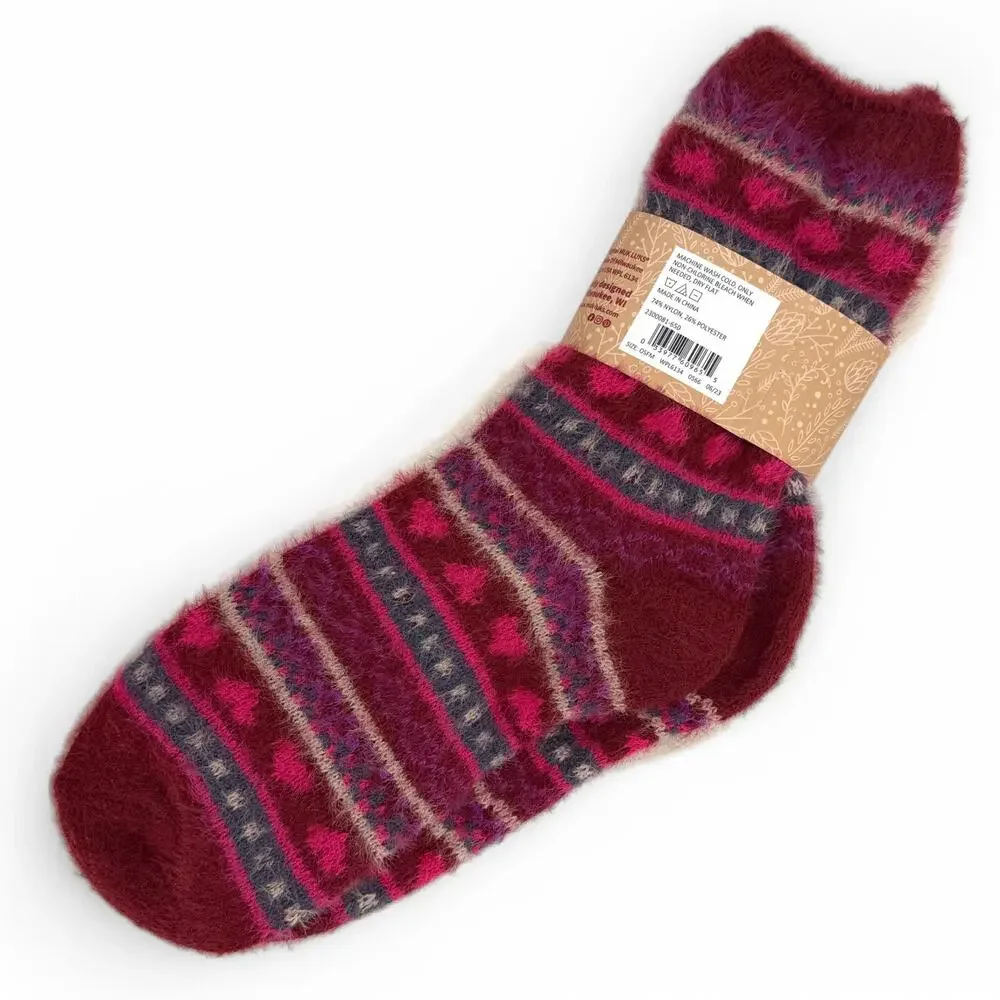 Muk Luks Super Cozy Boot Socks Super Soft Yarn Pink Burgundy 3 Pair